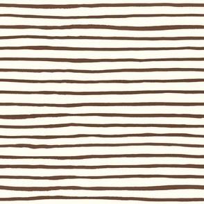 Medium Handpainted watercolor wonky uneven stripes - Cinnamon brown on cream - Petal Signature Cotton Solids coordinate 