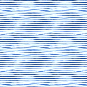 Medium Handpainted watercolor wonky uneven stripes - Cobalt blue on cream - Petal Signature Cotton Solids coordinate 