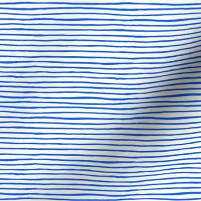 Small Handpainted watercolor wonky uneven stripes - Cobalt blue on cream - Petal Signature Cotton Solids coordinate 