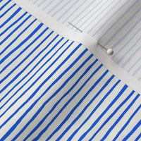 Small Handpainted watercolor wonky uneven stripes - Cobalt blue on cream - Petal Signature Cotton Solids coordinate 