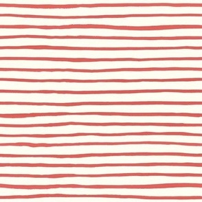 Medium Handpainted watercolor wonky uneven stripes - Coral red  on cream - Petal Signature Cotton Solids coordinate 