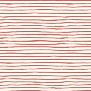 Small Handpainted watercolor wonky uneven stripes - Coral red  on cream - Petal Signature Cotton Solids coordinate 