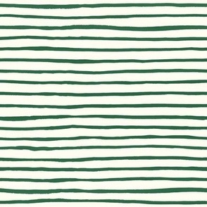 Medium Handpainted watercolor wonky uneven stripes - Emerald green on cream - Petal Signature Cotton Solids coordinate 