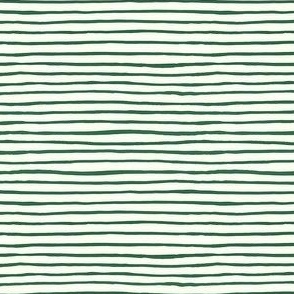 Small Handpainted watercolor wonky uneven stripes - Emerald green on cream - Petal Signature Cotton Solids coordinate 