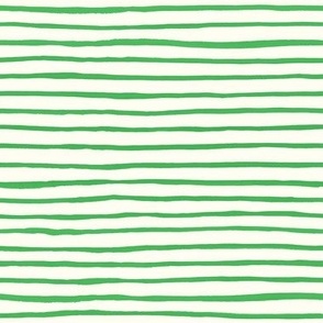 Medium Handpainted watercolor wonky uneven stripes - Grass green on cream - Petal Signature Cotton Solids coordinate 