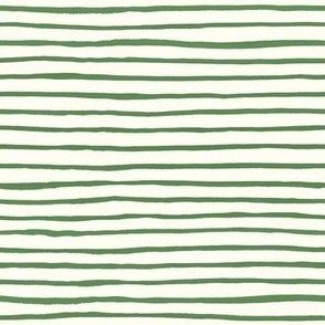 Medium Handpainted watercolor wonky uneven stripes - Kelly green on cream - Petal Signature Cotton Solids coordinate 