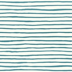 Medium Handpainted watercolor wonky uneven stripes - Lagoon blue on cream - Petal Signature Cotton Solids coordinate 