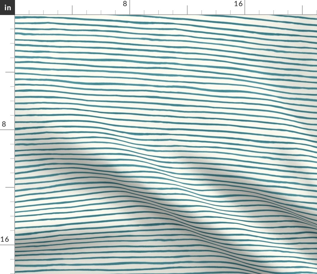 Medium Handpainted watercolor wonky uneven stripes - Lagoon blue on cream - Petal Signature Cotton Solids coordinate 