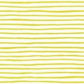 Medium Handpainted watercolor wonky uneven stripes - Lemon Lime yellow on cream 