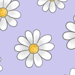 White Daisy Flowers with outline on lavender - large scale