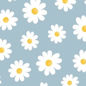 White Daisy Flowers without outline on nordic, blue - medium scale