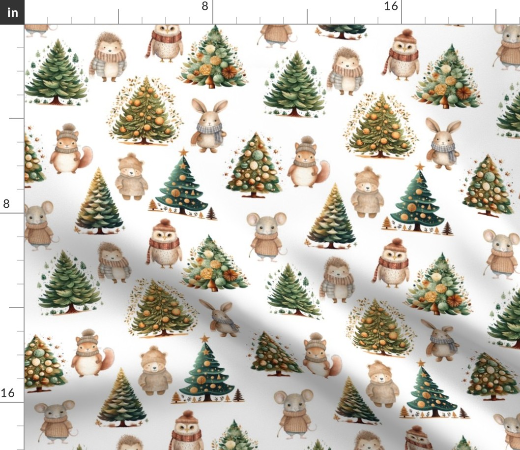 ANIMALS AND CHRISTMAS TREE  WHITE FLWRHT