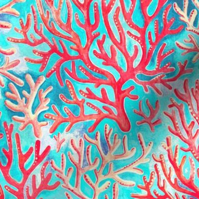 Textured Gouache Coral in Red and Turquoise medium