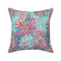 Textured Gouache Coral in Red and Turquoise medium
