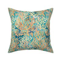 Desaturated golden orange coral on ocean blue custom request medium