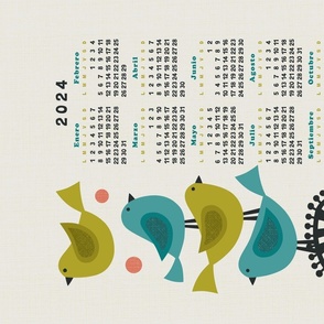 2024 CALENDARIO EN ESPAÑOL - retro birds - 2024 spanish calendar