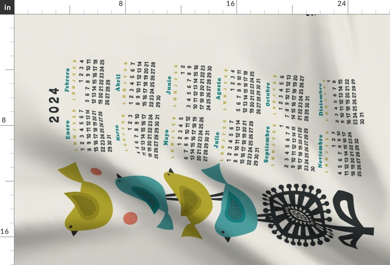 2024 CALENDARIO EN ESPAÑOL - retro birds - 2024 spanish calendar
