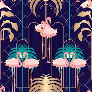 Art Deco Flamingo Navy Diamonds