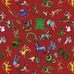 Medieval Mythical Beasts red