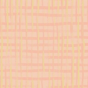 Blush, Coral, and Buttercup Yellow Hand Drawn Plaid // Large Scale
