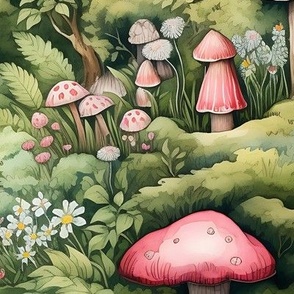 ENCHANTED CUTE VINTAGE STYLE MUSHROOM FOREST FLWRHT