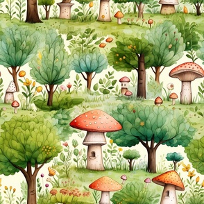 ENCHANTED GARDEN FOREST BIG MUSHROOM GREEN SPRING SUMMER FLWRHT