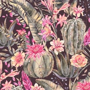 Naturally Tropical Flowers, Watercolor Cacti and Floral Delights on Black