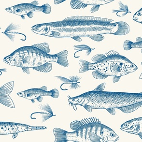 Large Scale - Blue Freshwater Fish Toile