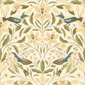 Lilies and Warblers // Cream and Dusty Blue // Jumbo Scale