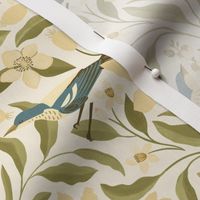 Lilies and Warblers // Cream and Dusty Blue // Medium Scale