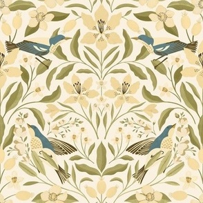 Lilies and Warblers // Cream and Dusty Blue // Medium Scale