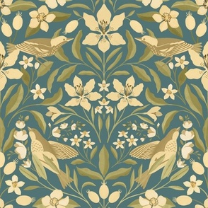 Lilies and Warblers // Aegean Blue and Soft Cream // Large Scale