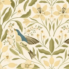 Lilies and Warblers // Cream and Dusty Blue // Large Scale