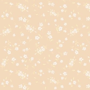 SMALL - Flower confetti - dainty off white flowers on Beige