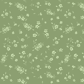 SMALL - Flower confetti - dainty Pale green flowers on Olive Green