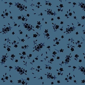 SMALL - Flower confetti - dainty black flowers on dark blue