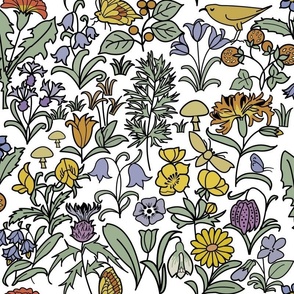 Voysey Garden with Buttercups Butterflies Dandelion Art Nouveau Victorian