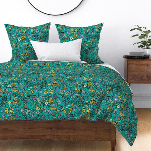 Voysey Buttercups Summer Garden Florals  Bright Teal