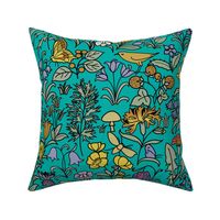 Voysey Buttercups Summer Garden Florals  Bright Teal