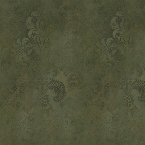 Grunge Damask olive green