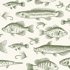 Large Scale - Green Freshwater Fish Toile