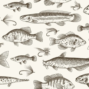 Large Scale - Brown Freshwater Fish Toile