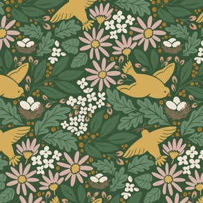 Spring Flora and Fauna // Mustard Yellow and Blush Pink // Large Scale