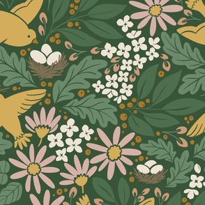 Spring Flora and Fauna // Mustard Yellow and Blush Pink // Jumbo Scale