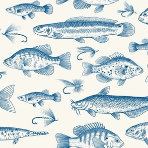 Small Scale - Blue Freshwater Fish Toile