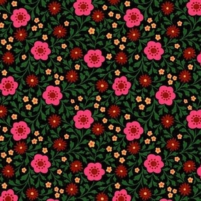 Eloise Floral - small - pink, red, yellow, and green on black 