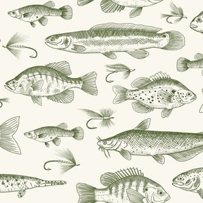 Small Scale - Green Freshwater Fish Toile