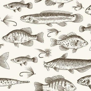 Fishing Toile Fabric, Wallpaper and Home Decor