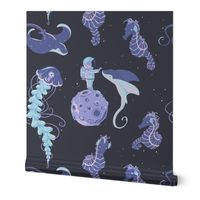 Astronaut  Manta Ray Seahorse Jellyfish Dreams // Sea Stars Ocean Galaxy //  JUMBO 