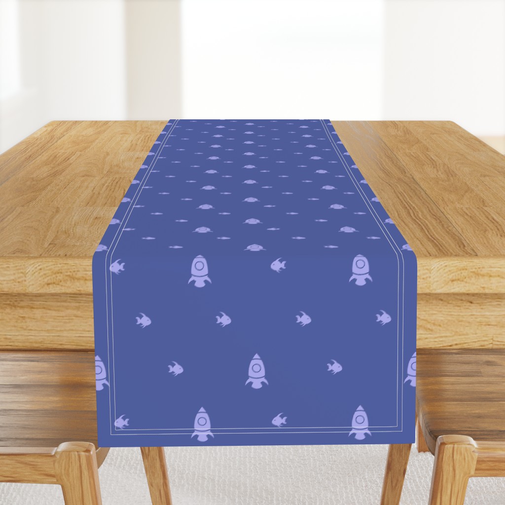 Little Astronaut Spaceship & School of Fish Polkadot // Lavender Purple & Navy Blue // Medium 